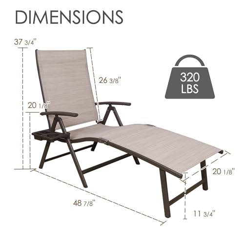 Kozyard Aluminum Outdoor Chaise Lounge Chair, Adjustable Reclining Patio Lounge with Drink Holder, Weather-Resistant Pool, Deck & Yard Recliner, Assemble-Free (1Pack, Beige) - color: Beige