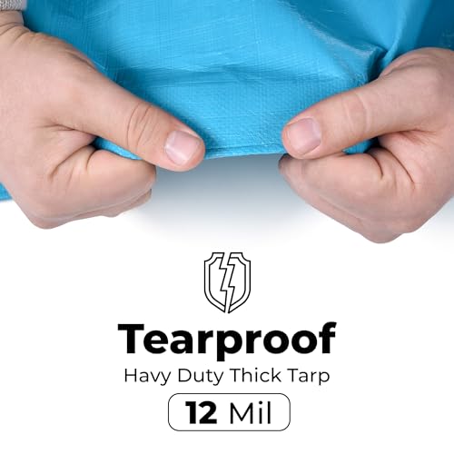 Tarps Heavy Duty Waterproof 20x20-12 mil Thick Camping Tent - Blue Tarp 20x20 UV Resistant, Rip & Tear Proof with Metal Grommets – Multipurpose Use for Camping, Tent, Boat, RV, Car, & Pool Cover - size: 20'x20'
