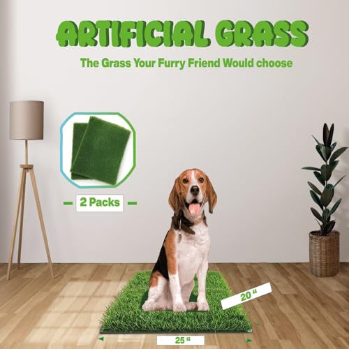 2-Pack Artificial Grass Pad for Dogs 20x25 Inch Reusable Potty Turf Mat Replacement Grass for Dog Tray Indoor Pet Training Pee Pad