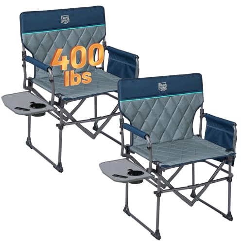 Timber Ridge 2 Pack Aluminum Camping Directors Chair with Side Table Pocket, Portable Folding Heavy Duty Lawn Chair for Fishing Trip Picnic Concert Outdoor 400lbs, Blue - color: Blue-2 Set