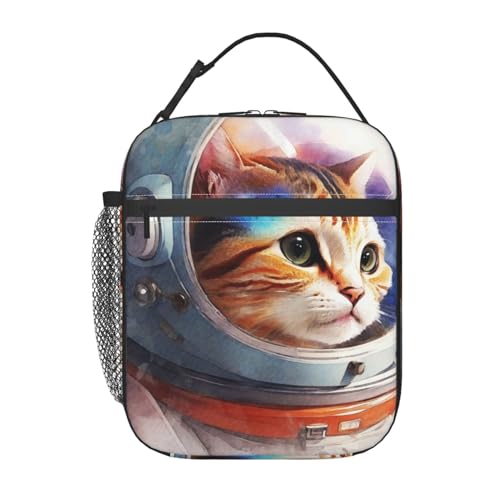 Cute Astronaut Cat Space Cool Insulated Lunch Bag Portable Reusable Zipper Lunch Box For Men Women Work Picnic Travel Camping - color: Black26