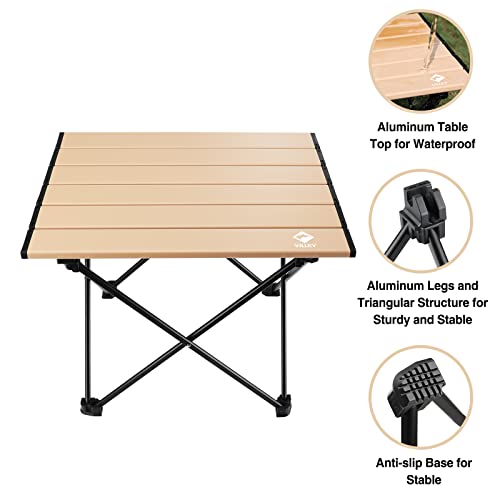 VILLEY Portable Camping Side Table, Ultralight Aluminum Folding Beach Table with Carry Bag for Outdoor Cooking, Picnic, Camp, Boat, Travel - color: Gold, size: Small 16'', style: Regular