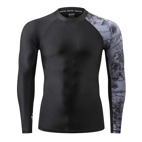 HUGE SPORTS Men's Rash Guard Long Sleeves UPF 50+ UV Sun Protection Quick Drying Splice Compression Swim Shirts - color: Piracy, size: Medium