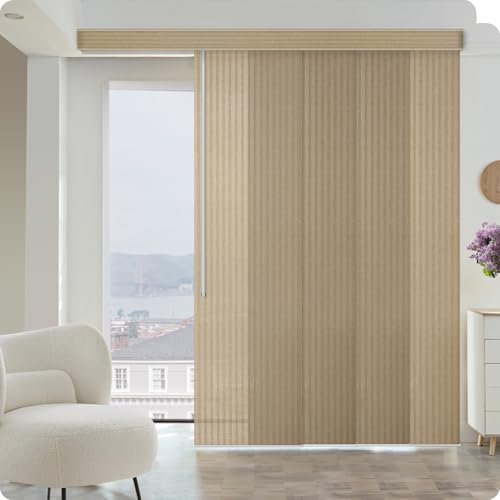 Graywind Manual Sliding Panels Natural Woven Panel Track Blinds Wand Control Window Blinds for Patio Sliding Glass Door Large Windows Width Up to 153", Custom Size (Wheat) - color: Natural Wheat