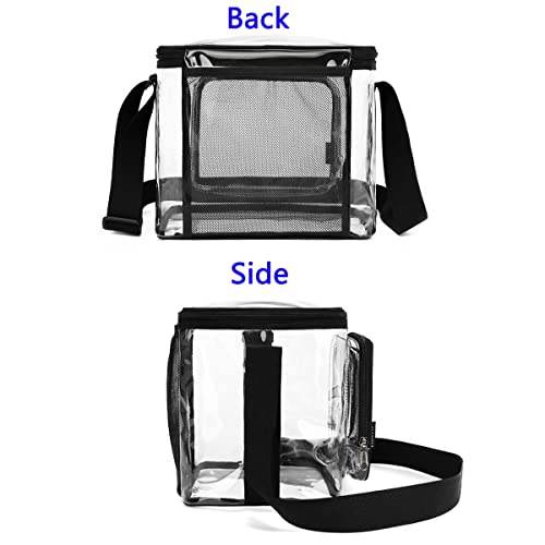 FlowFly Insulated Reusable Lunch Bag Adult Large Lunch Box for Women and Men with Adjustable Shoulder Strap,Front Zipper Pocket and Dual Large Mesh Side Pockets, Clear - color: Clear
