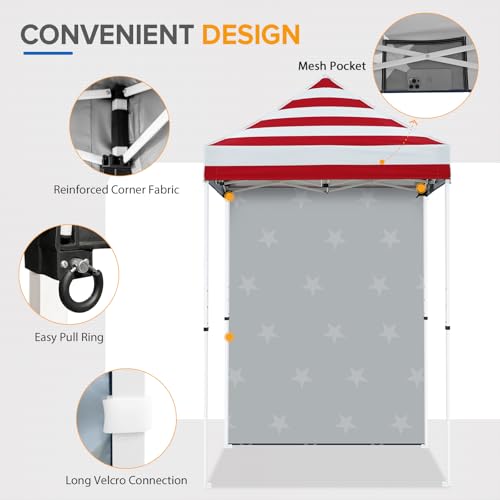 EAGLE PEAK Pop up Canopy 5x5, Outdoor Portable Canopy Tent with One Removable Sunwall, Carry Bag Included, American Flag - color: American Flag