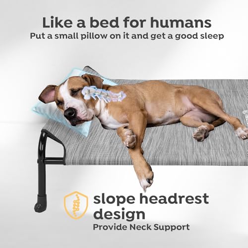 Veehoo Original Elevated Dog Bed - Outdoor Raised Cot for Large Dogs, One-Sided Raised Headboard Cooling Pet Bed, Sleeping Training Cot, Non-Slip & Breathable, XL, CWC2417A - color: Black Silver, size: 41"L x 27"W x 7.9"Th