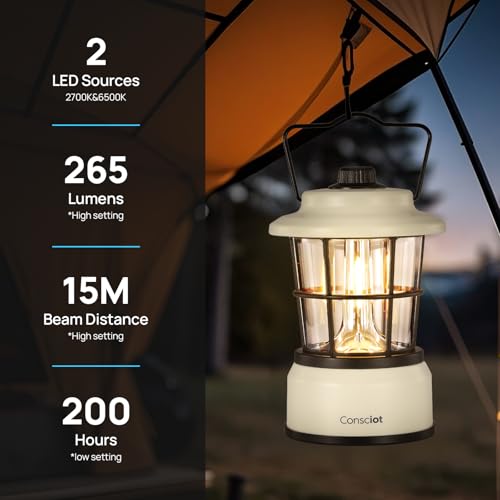 Consciot CL1 Mini Dual Light Sources LED Lantern, Retro Style Battery Powered Lamp, Dimmable Warm White and Daylight Modes, Up to 200H Run Time, Portable Atmosphere Lights for Indoor & Outdoor Use - size: 4 Pack