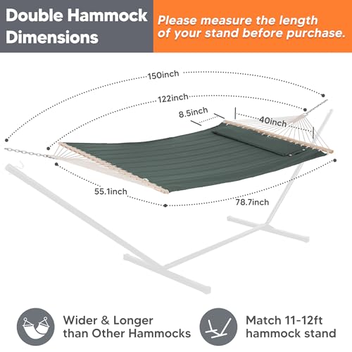 SUNCREAT Hammocks Replacement Hammock for Stand, 475 lbs Capacity, Two Person Backyard Hammock for Outside, Green Gray - color: Green Gray