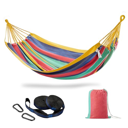 CHULIM Brazilian Double Hammock with Tree Straps,Extra Large 94x63IN,2 Persons Hammock for Backyard Patio Outdoor and Indoor,450lbs Weight Capacity,Soft Woven Cotton Fabric - Aqua Bule Stripe - color: Aqua Bule Stripe