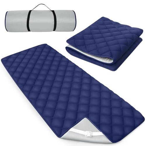 Quilted Foam Mattress Topper Pad, Non-Slip Super Soft Comfortable 75"x30", Cool Sleeping Pad for Camp Cot/RV Bunk/Narrow Twin Beds - color: Navy