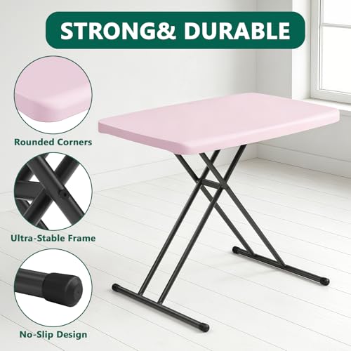 Folding Table- Small Desk Adjustable Height TV Tray for Laptop, Couch, Camping - Heavy Duty Utility Foldable Table for Small Spaces, No Assembly Required, Granite (Pink, 30in-2pack) - color: Pink, size: 30in-2pack