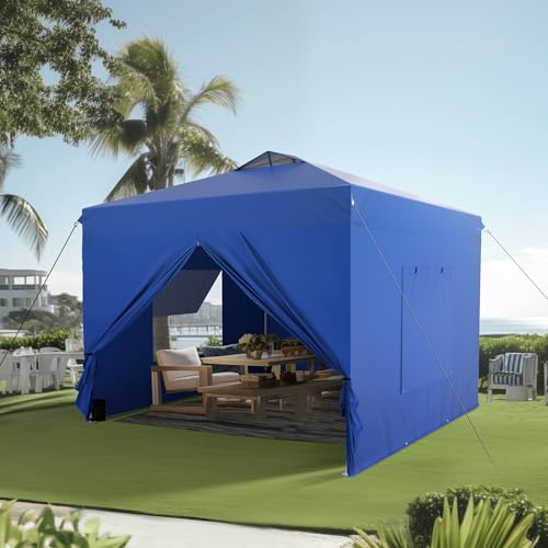 PHI VILLA 10x10 Pop Up Canopy Tent with Sidewalls - Easy Up Tent with Mesh Windows for Ventilation, Waterproof Design - Ideal for Parties, Beach, and Outdoor Events (Blue) - color: Blue, size: 10x10 with 4 Sidewalls