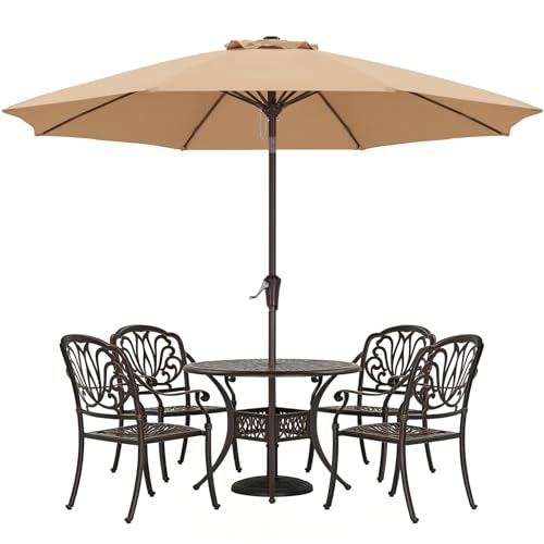ABCCANOPY 10FT Patio Umbrella, Waterproof Table Umbrella with Push Button Tilt and Crank, 8 Ribs UV Protection Pool Umbrella for Garden, Lawn, Deck & Backyard (Khaki) - color: Khaki, size: 10FT