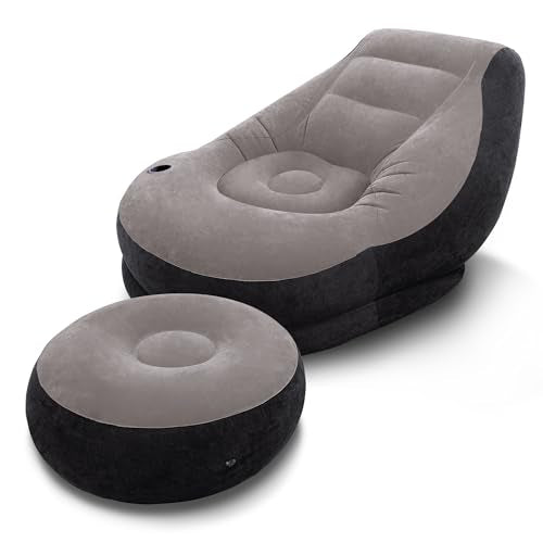 Intex 68564EP Ultra Lounge Inflatable Chair: Built-in Cupholder – Ottoman Foot Rest – 2-in-1 Valve – Flocked Construction – 220lb Weight Capacity - size: 1 Pack