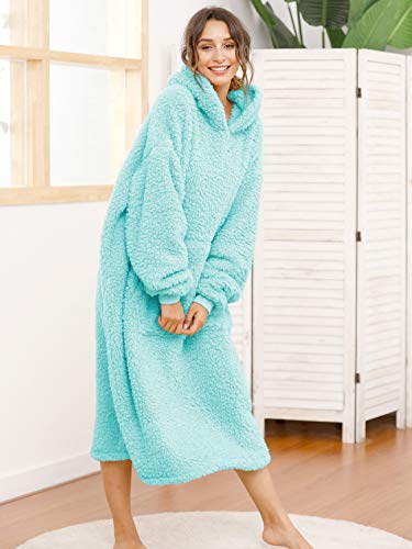 Sherpa Wearable Blanket Oversized Hoodie Sweatshirt TV Blanket with Long Sleeves and Pocket,One Size Fit All,Lakeblue - color: Lakeblue