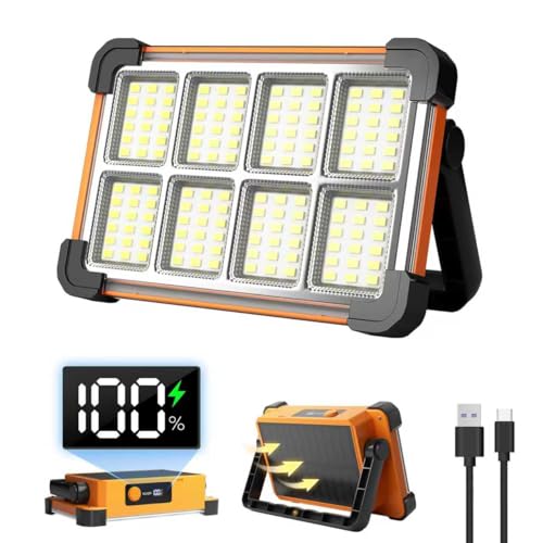 Solar Work Light Rechargeable Lamps Camping Light 120W 6000mAh 144 LED Outdoor Work Light for Emergency Mechanic Repairing Camping - color: Yellow