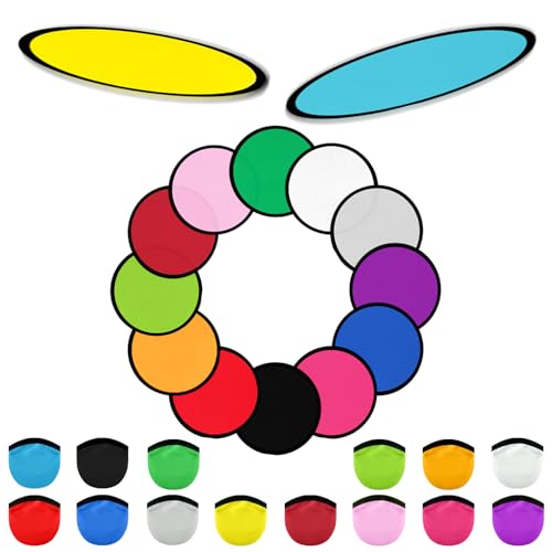 56PCS Foldable Flying Disc Fans with Bags, 9.8'' DIY Handheld Black Egde Fabric Folding Fan for Outdoor Game Activities Birthday Party Favors Gifts, 14 Colors - color: 14 Colors, size: 56PCS