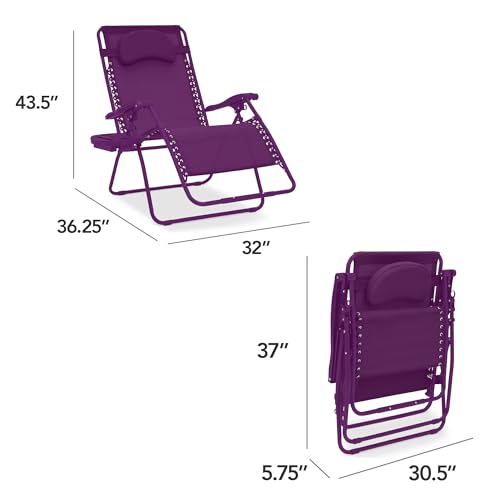 Best Choice Products Oversized Zero Gravity Chair, Folding Outdoor Patio Lounge Recliner w/Cup Holder Accessory Tray, Pillow - Amethyst - color: Amethyst