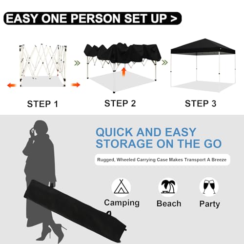 Northroad 10x10ft Pop Up Canopy, Popup Outdoor Canopy Tent with Wheeled Carrying Bag,Portable Gazebo Shelter for Patio,Deck,Garden,Beach（Black） - color: Black, size: 10x10