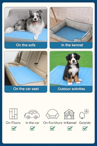 Blue Cooling Mat & Sleeping Pad | Water Absorption | Safe Materials | Easy Carry & Clean | Ideal Cooling Pad for Dogs and Cats | Perfect for Camping, Crates, and Pet Beds | 27.6"L x 21.7"W x 0.8"Th - size: Large