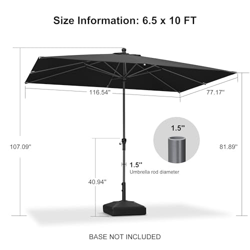 PURPLE LEAF 10' x 6.5' Rectangular Patio Umbrella Outdoor Table Umbrella Aluminum Frame Market Umbrella Sun Umbrella with 8 Sturdy Ribs & Tilt for Garden Deck Lawn & Pool Black - color: Black, size: 6.5' x 10'