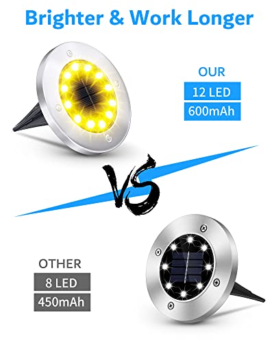 Biling Solar Ground Lights Outdoor 8 Packs, Flat Bright 12 LEDs Solar Lights Outdoor Waterproof for Yard Walkway Garden Driveway (Warm White) - color: Warm, size: 8 Pack