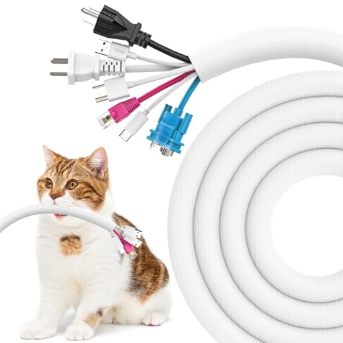 UOMTFAI Dog and Cat Cord Protector 10ft - 1inch, Flexible Cable Sleeve for Easy Cord Management, Protects Cables from Pets Chewing, Ideal for USB, Power, Audio and Video Cords - White - color: White, size: 1"-10ft