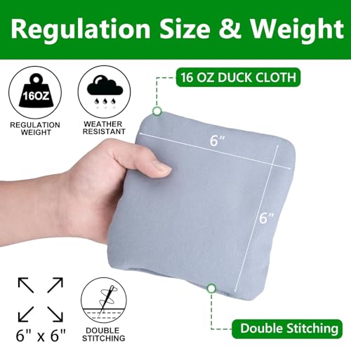 EunHo Cornhole Bags Set of 8 Regulation Size & Weight Corn Hole Bean Bags Official Professional All Weather for Tossing Game with Carry Case - color: Black/Grey