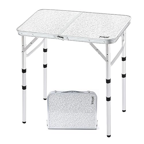 Yriuat Folding Camping Table 2ft Portable Pinic Table Adjustable Height Small Card Table Aluminum Foldable Lightweight with Carry Handle for Outdoor Indoor Hiking Camp BBQ Beach - color: Sage Gray, size: 24"l X 16"w X 24"h