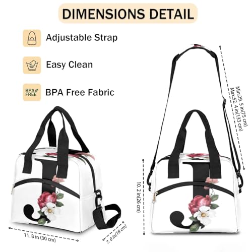Letter J Insulated Lunch Bag for Women Men Reusable Waterproof Lunch Box Cooler Tote Bag One shoulder portable meal bag Portable Adult Lunchbox for Work Picnic Hiking Beach - color: Letter J