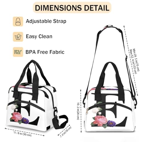 Letter E Insulated Lunch Bag for Women Men Reusable Waterproof Lunch Box Cooler Tote Bag One shoulder portable meal bag Portable Adult Lunchbox for Work Picnic Hiking Beach - color: Letter E