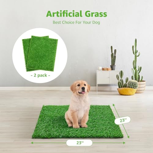 Artificial Dog Grass Pee Pad 23"x23" 2 Pack, Washable Indoor Potty Training Replacement Turf for Puppy, Reusable Realistic Fake Grass for Dogs, Grass Patch for Dogs Potty - size: 23"x23"