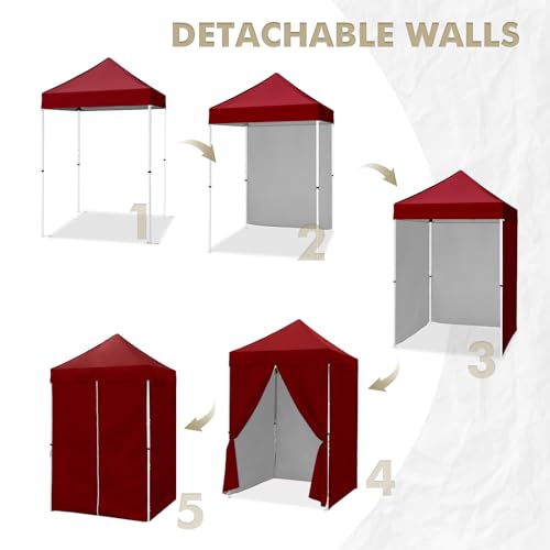 EAGLE PEAK 5x5 Instant Canopy with 4-Side Wall Panels, Small Pop up Portable Canopy Tent with Carry Bag, Light Weight Sun Shelter for Sports, Camping and Beach, Burgundy - color: Burgundy