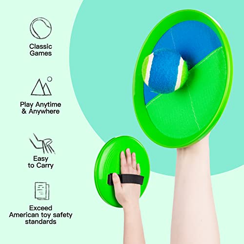 Toss and Catch Ball Game Set, Sticky Ball Paddle Catch Game for Kids, Summer Outdoor Backyard Beach Pool Yard Toy Gift for Boys Girls Ages 3-12 - color: Blue Green, size: 2 Paddles 2 Balls