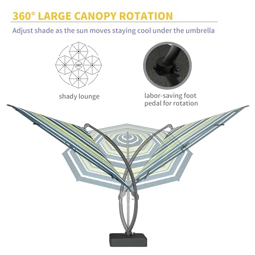 Kingdura 12ft Offset Cantilever Patio Umbrella with Base Included, Large Round Aluminum Outdoor Umbrella, 360° Rotation & Infinite Tilt, Heavy Duty Frame for Deck Pool Backyard, Green Stripe - color: Green Stripe, size: 12 FT