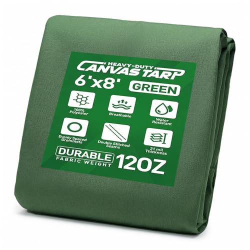 Canvas Tarp 6x8ft 21 Mil Heavy Duty Waterproof Trap, 12Oz UV Resistant Tarpaulin Cover with Rustproof Grommets, All-Weather Outdoor Tarp for Camping, Truck, Boat, Woodpile, Roof, Canopy - size: 6*8 Feet
