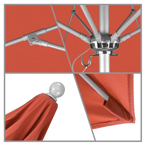 California Umbrella 9' Round Aluminum/Fiberglass Umbrella, Push Open, Silver Pole, Olefin Sunset Fabric - color: Sunset