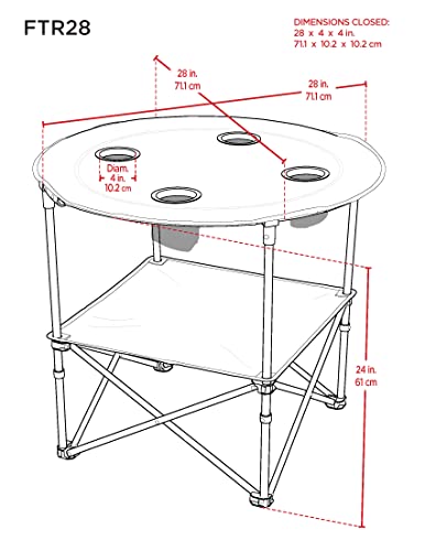 Rio Brands 28" Round Lightweight Fabric Portable Folding Beach Table with Cupholders, Blue