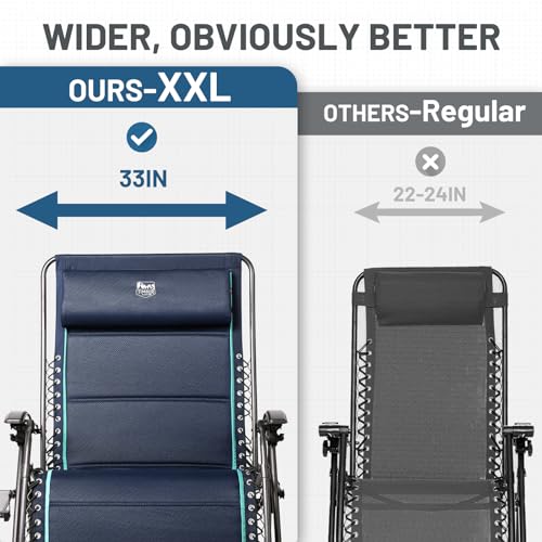 Timber Ridge Oversized Zero Gravity Chair, 33In Wide XXL Zero Gravity Reclining Chair with Side Table, Full Padded Lounge Chair for Outdoor Camping Patio Lawn, Heavy Duty Supports 500lbs, Blue-1 Pack - color: Blue-1 Pack