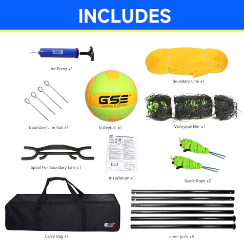 GSE Games & Sports Expert Outdoor Yard Sports Net Game Set for Backyards, Parks, Beach, Lawn. Volleyball Set, Badminton Set OR Volleyball & Badminton Combo Set Available - style: Pro Volleyball Set