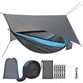 Camping Hammock with Mosquito Net Rain Fly Heavy Duty Tree Strap Nylon Parachute Single Double Hammock Tent Waterproof Rainfly Set for Camping Backpacking Backyard Patio Hiking Travel Outdoor - color: Blue