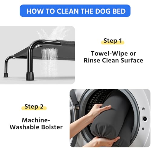 Simple Trending Elevated Dog Bed for Large Dogs, Cooling Raised Dog Cot with Bolsters, Breathable Pet Bed for Outdoor, 47.75" x 31", Black - color: Black