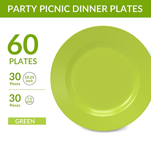 POSATE Plastic Plates Disposable 60 PCS, Heavy Duty 30 Dinner Plates 10.25" and 30 Dessert Plates 7.5" for Party, Green - color: Green