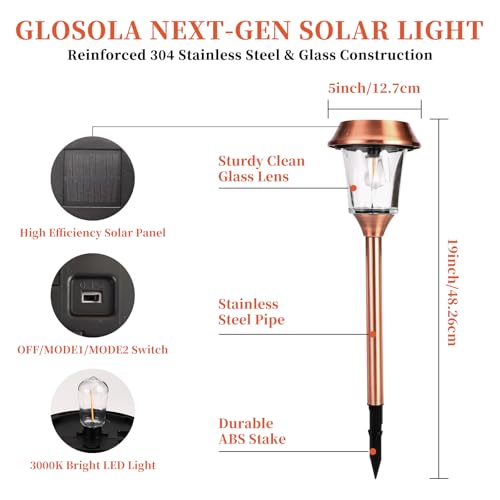 Solar Pathway Lights Outdoor 4 Pack, Stainless Steel & Glass Solar Garden Lights, Auto Dusk to Dawn IP65 Waterproof LED Path Lights for Yard, Lawn, Walkway, Driveway - color: Bronze