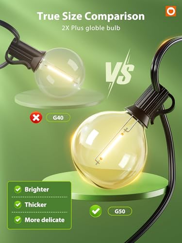 addlon 200FT Solar String Lights for Outside G50 Waterproof with USB Port Solar Patio Lights Outdoor Solar Powered LED Bulbs 3 Light Modes for Backyard Porch Garden Market Bistro Camping - size: 200FT