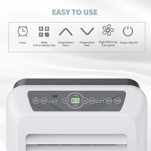Shinco 10,000 BTU Portable Air Conditioner - 3-in-1 Cool/Dehumidifier/Fan for Rooms Up to 400 sq.ft, Remote Control & 24H Timer, Compact AC Unit for Bedroom/Office - color: SPF2-White-Standard, size: 10000 BTU