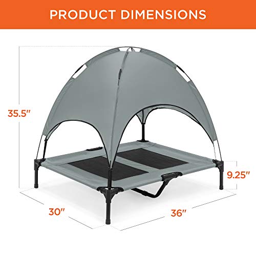 Best Choice Products 36in Elevated Cooling Dog Bed, Outdoor Raised Mesh Pet Cot w/Removable Canopy Shade Tent, Carrying Bag, Breathable Fabric - Gray - color: Gray, size: 36in
