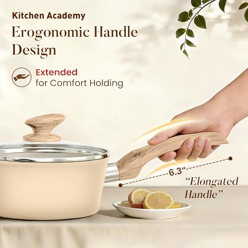 Kitchen Academy 12-Piece Induction Cookware Set, Nonstick Granite Pots and Pans in Beige - color: Beige, size: 12 PCS Cookware Set