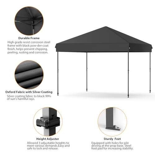 Pop Up Canopy Tent 10x10ft Portable Waterproof Outdoor Sun Shade Shelter with Wheeled Carry Bag, Easy One-Person Setup, Adjustable Height for Patio Garden Beach Parties Camping, Black - color: Black, size: 3M*3M